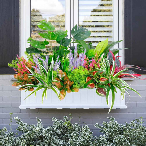 18 PCS Artificial Outdoor Plants, Fake Plants Mix | UV resistant faux plants with 10 varieties for window boxes, planters, porch, patio and garden decor