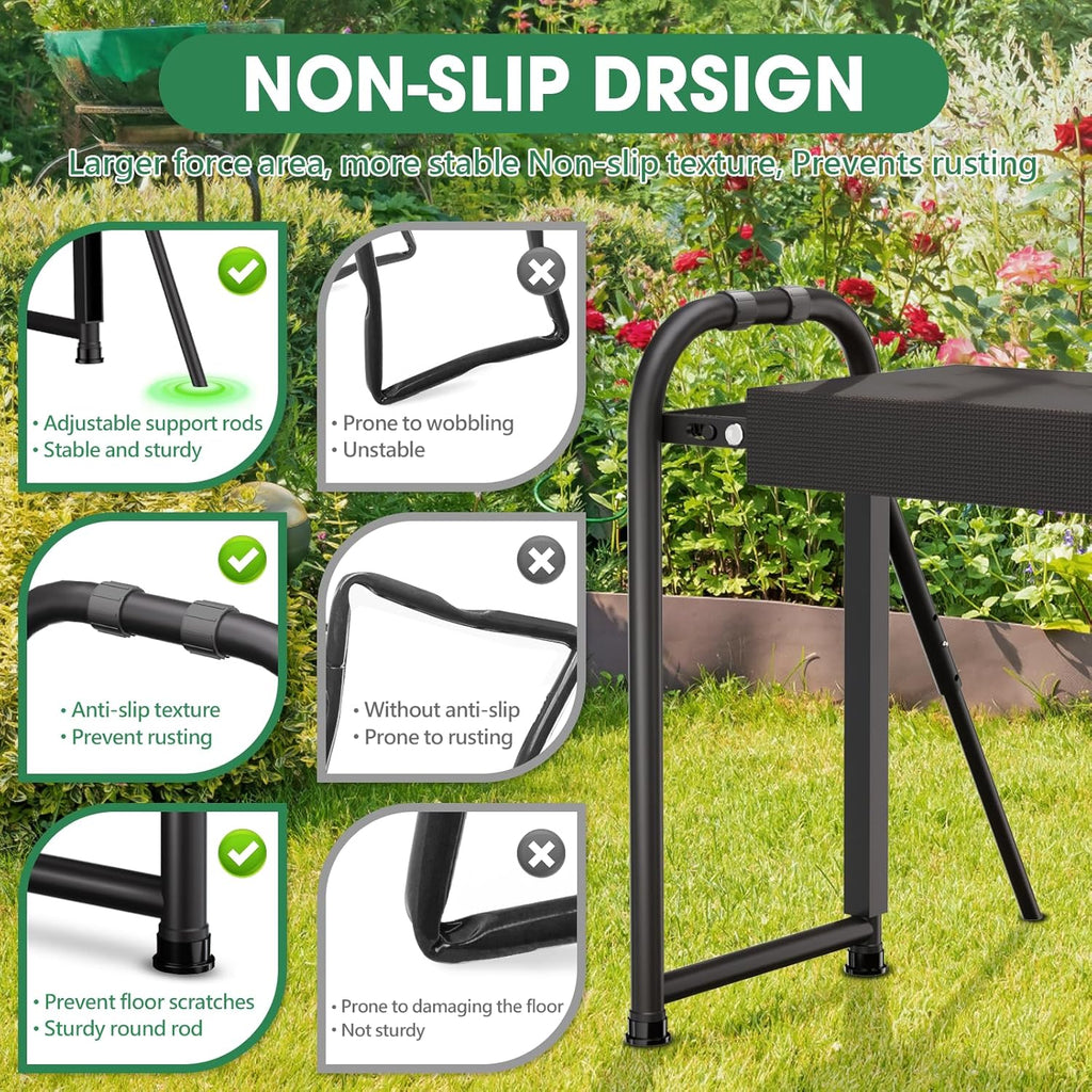 Heavy Duty Garden Kneeler & Seat with Support Legs, 400lbs Capacity Foldable Gardening Stool, Extra Thick Pad & Large Tool Organizer Bag, Ergonomic for Seniors - Dark Black