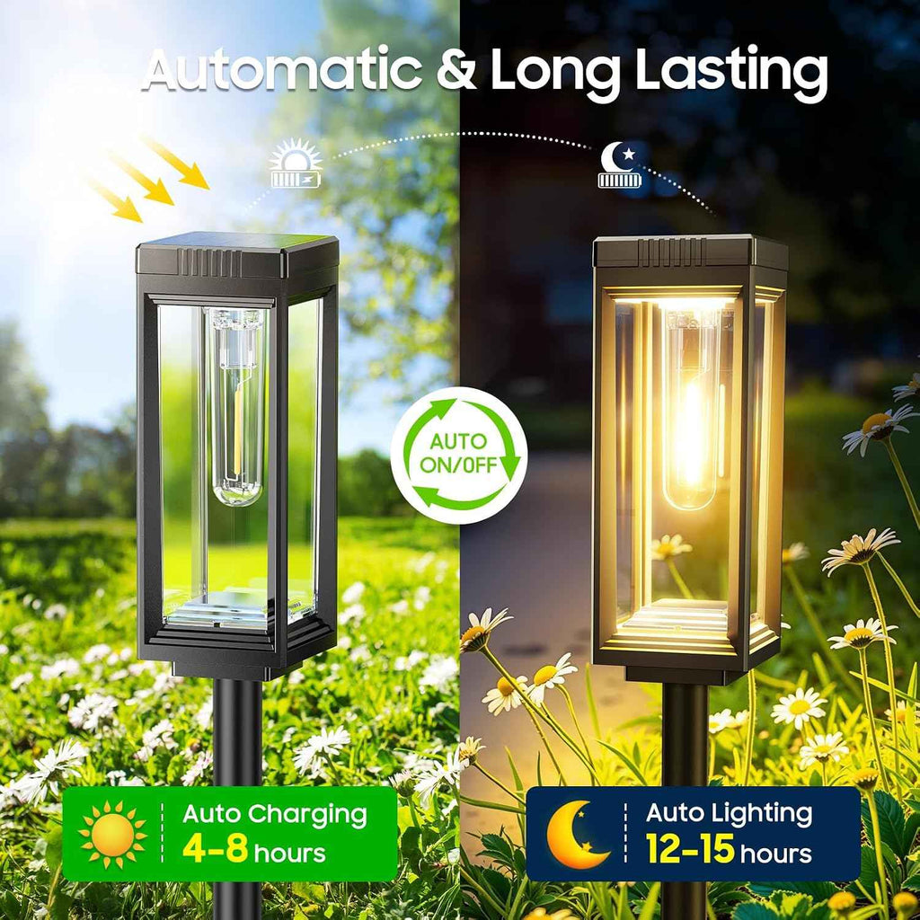 Tall Solar Lights Outdoor, 8 Pack Bright Pathway Lights Solar Powered | Waterproof, Auto On/Off, Up to 15Hrs Outdoor Light for Garden Yard Walkway Driveway Lawn Landscape