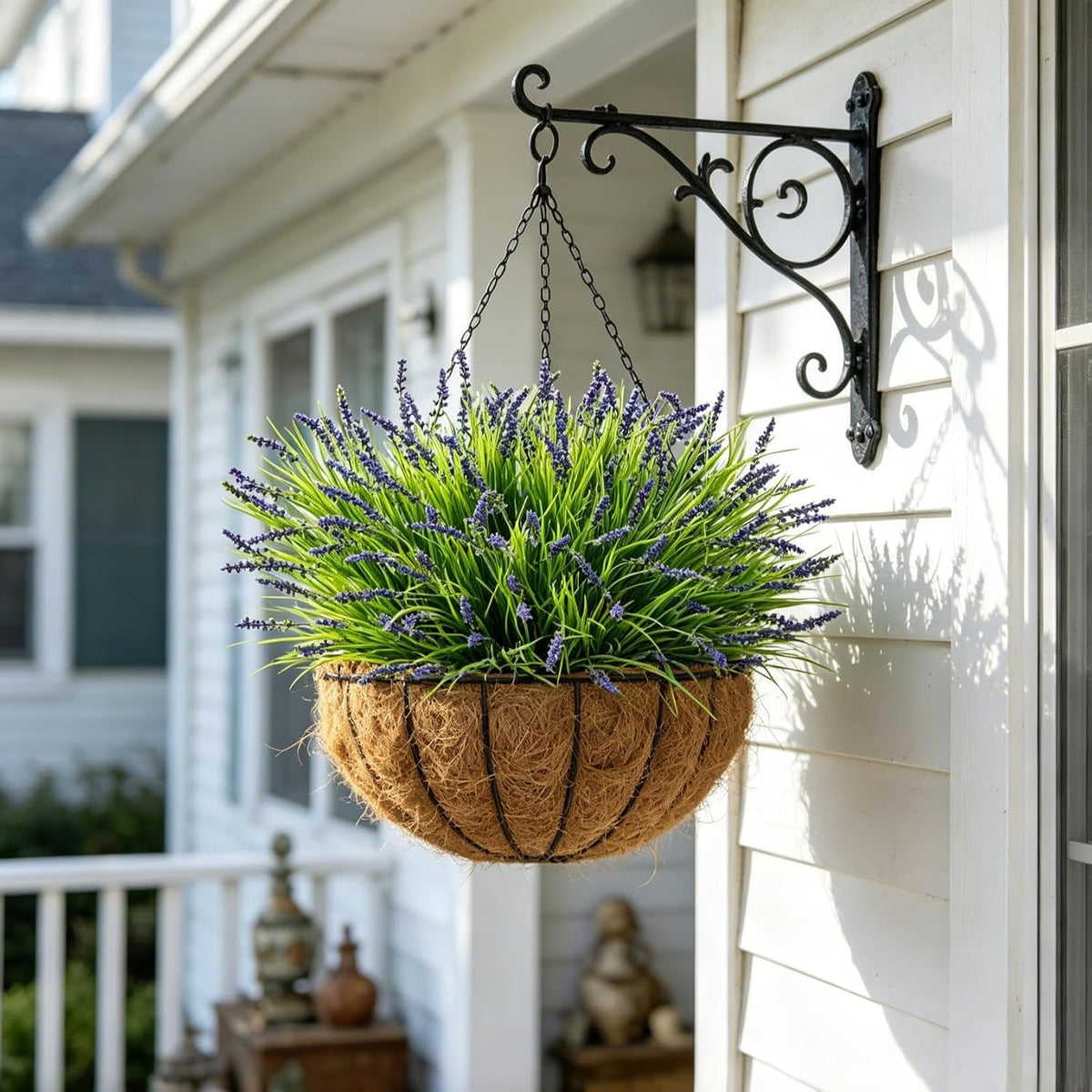 Outdoor Faux Plants, 12 Pcs Fake Plant UV Resistant Monkey Grass Lavender Flowers, Artificial Greenery Shrubs Bush for Outside Planter Patio Garden Front Porch Door Yard Spring Summer Decor, Purple