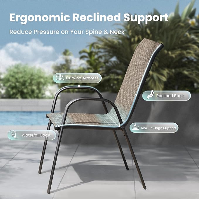 PHI VILLA Patio Chairs Set of 4, Outdoor Stackable Dining Chairs - Image 7