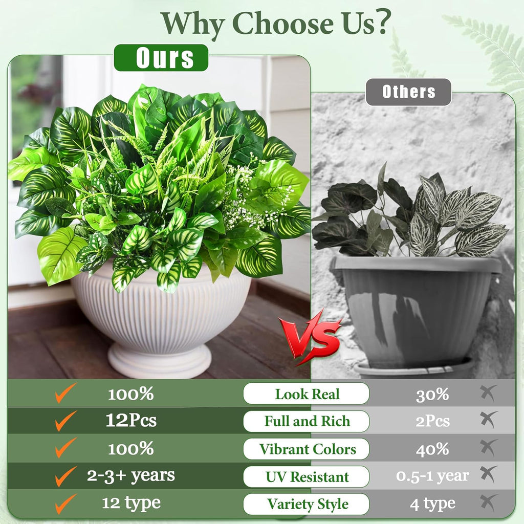 Livole Fake Artificial Plants Outdoor UV Resistant Artificial Flowers Large Bunches Faux Plants Greenery Stems Boston Fern for Garden Porch Planter Window Box Home Decor