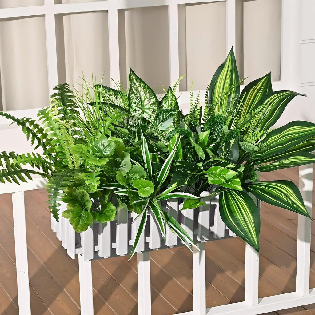 Faux Outdoor Plants, 10 Pcs UV Resistant Artificial Greenery Plants | Realistic Fake Plants, Large Bunches for Outside Patio, Porch, Garden, Window Box, Yard, Spring Summer All Seasons Decor
