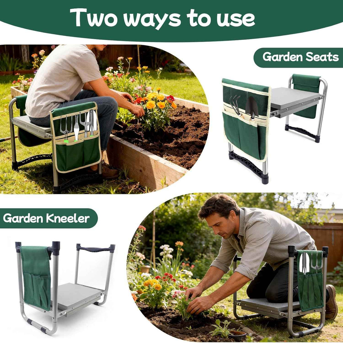 Garden Kneeler and Seat with 11.5" Wide Pad, Foldable Garden Stool with 2 Tool Bags, Heavy Duty Garden Kneeler for Gardening, Women, Horticulturist