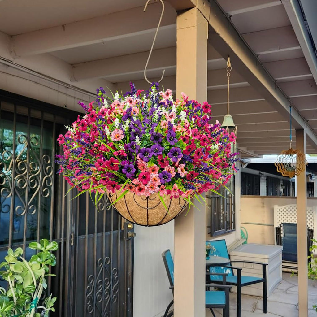 12 Bundles Artificial Flowers Outdoor Silk Fake Plants UV Resistant Faux Plastic Greenery Shrubs for Home Outside Garden Front Porch Vase Pot Planters Decor (Mix Color)