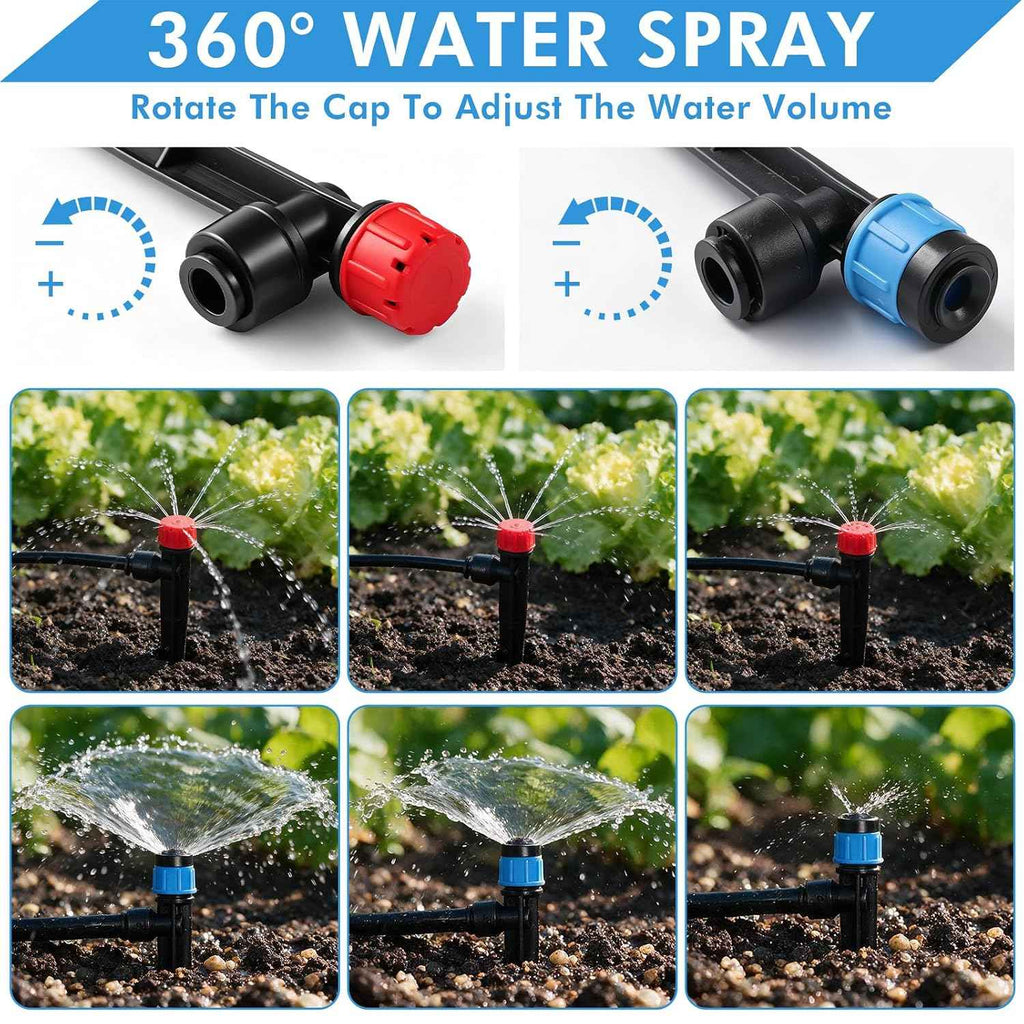 Drip Irrigation System, 106FT Quick Connect Garden Watering | Automatic watering with leak-free push-fit connectors, adjustable drip emitters for gardens, raised beds, greenhouses & lawns