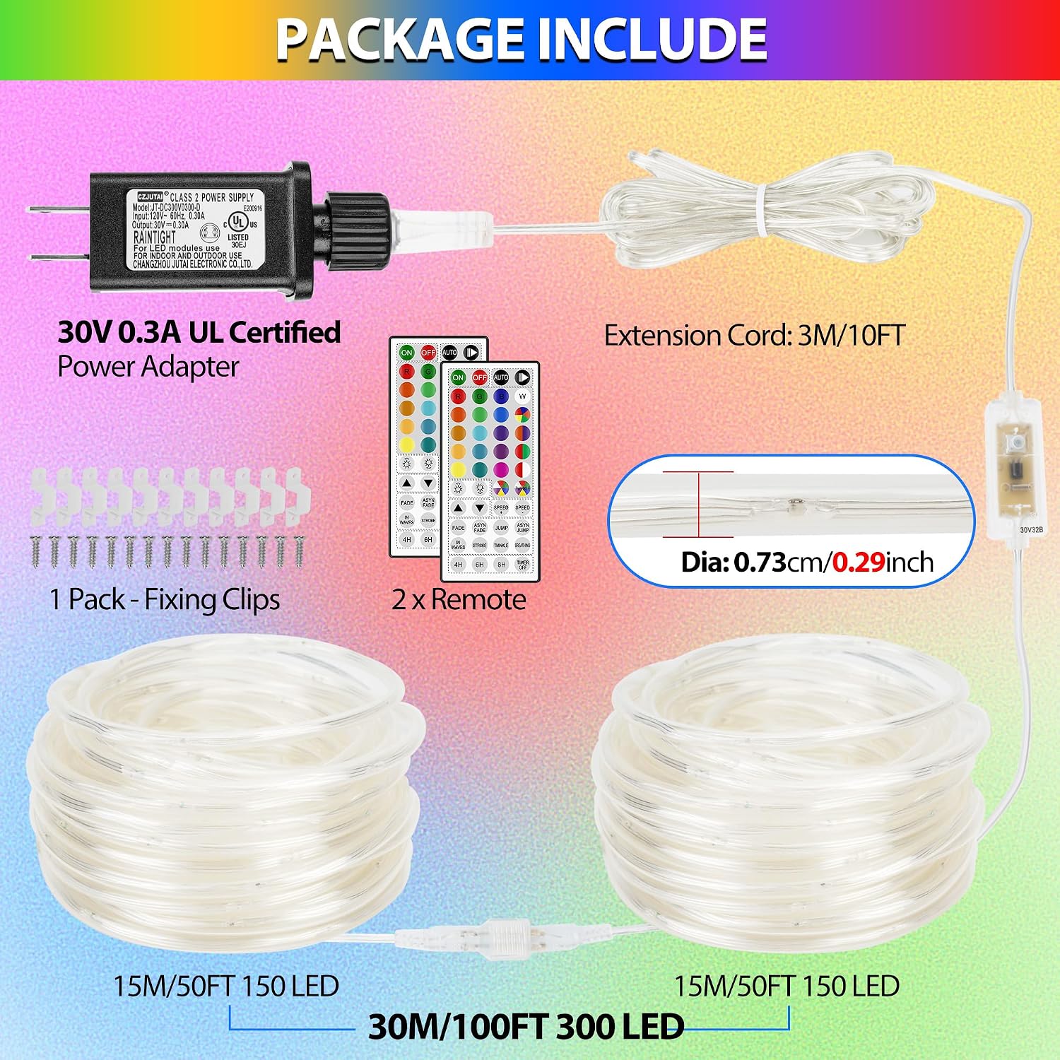 Omika 100FT Connectable Rope Lights for Outside, 300LED Color Changing Outdoor String Light with Remote, 24 Colors Waterproof Twinkle Tube Light for Indoor Bedroom Patio Garden Holiday Halloween Decor