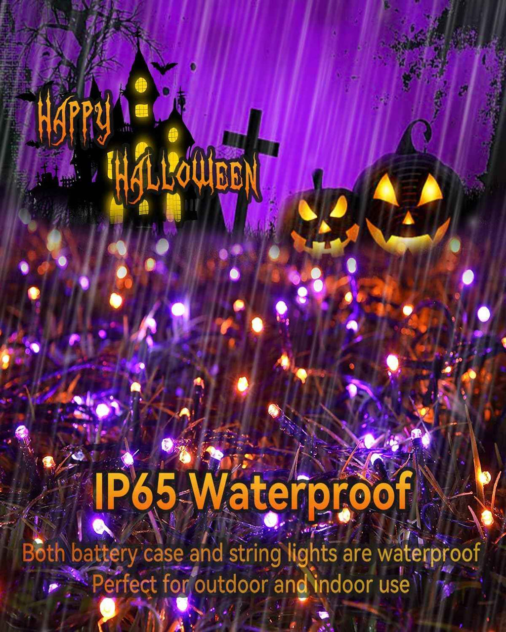 Solar Halloween String Lights, 100 LED Orange Purple Fairy Lights, 8 Modes IP65 Waterproof Auto On/Off for Indoor Outdoor Holiday Decor