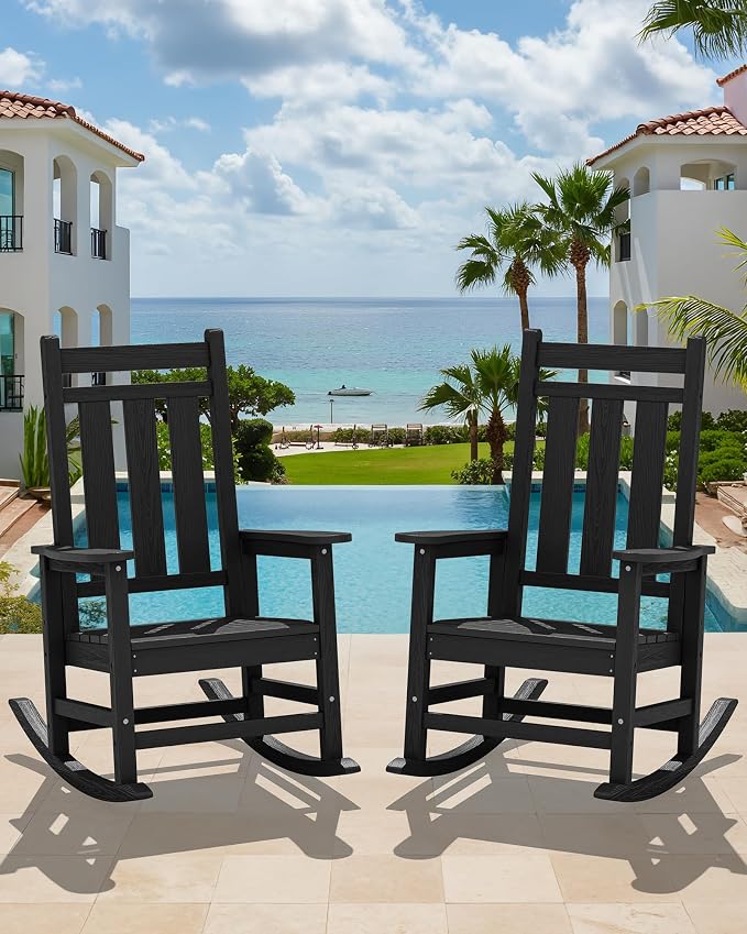 KINGYES Oversized Outdoor Rocking Chair Set of 4, All-Weather Patio Rocking - Image 2