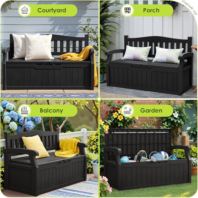 Greesum 80 Gallon Outdoor Storage Bench, Weather-Resistant Deck Box, Patio - Image 7