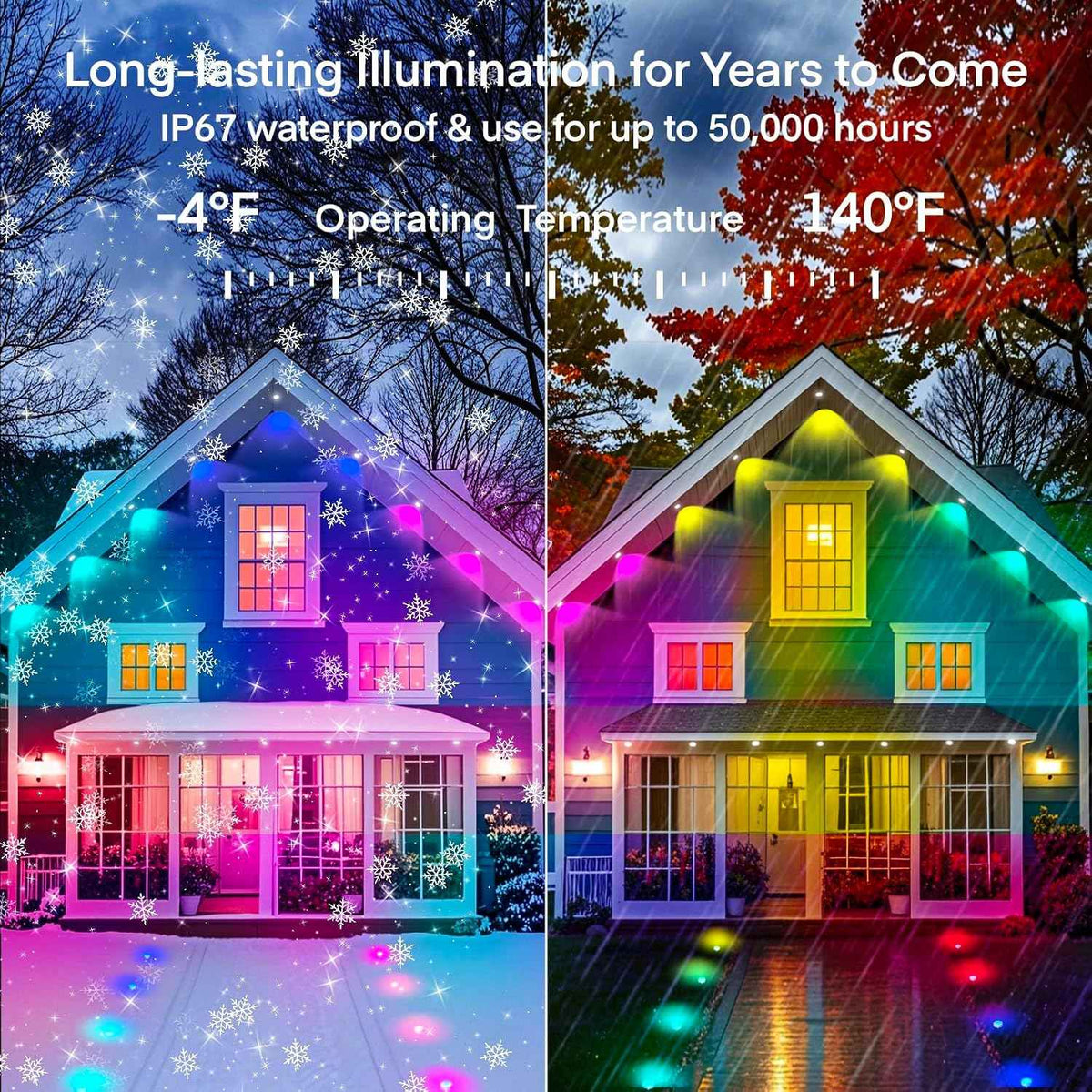 Honche Permanent Outdoor Lights Halloween Decor House Eave Lights Ground Lights Outdoor for Holiday,Party, Daily,Multicolor (mulito Color, 54ft with 36 Lights)