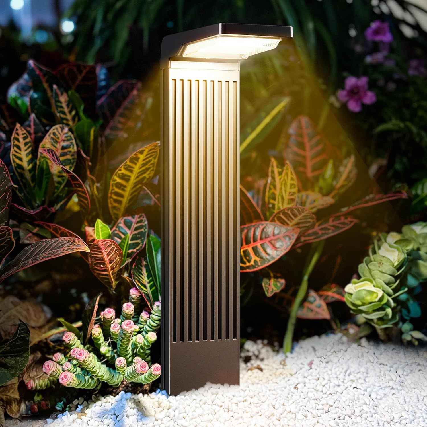 COXSENI Solar Pathway Lights Outdoor Warm/Cool White, 4Pack | 60LED, L Shape, IP65 Waterproof, Solar Powered Landscape Lights Outside for Path Driveway Lawn Patio Garden Yard