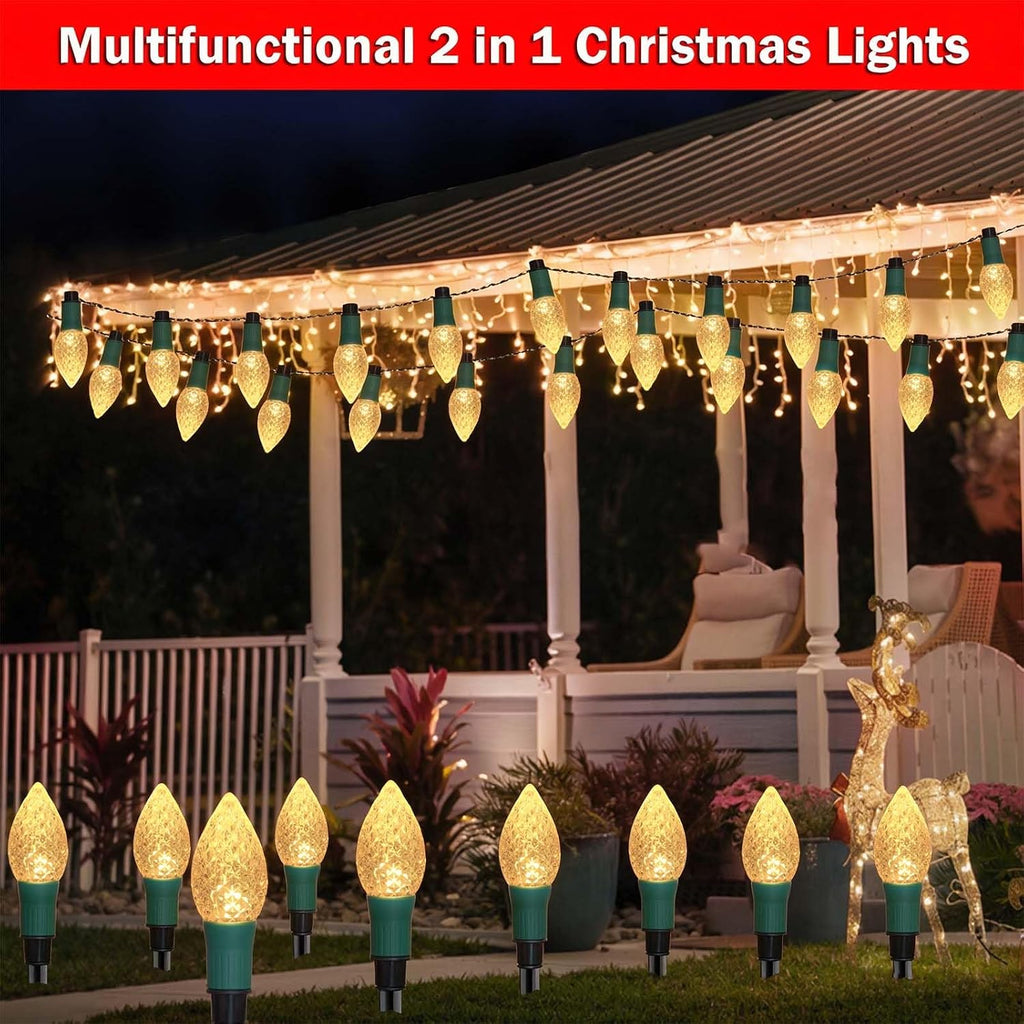 Upgraded 2 in 1 20-Pack Solar Christmas C9 Strawberry Lights Outdoor Christmas Decorations, 8 Modes Waterproof Solar Xmas Lights for Outsdie Garden Yard Front Porch Pathway Cemetery Decor