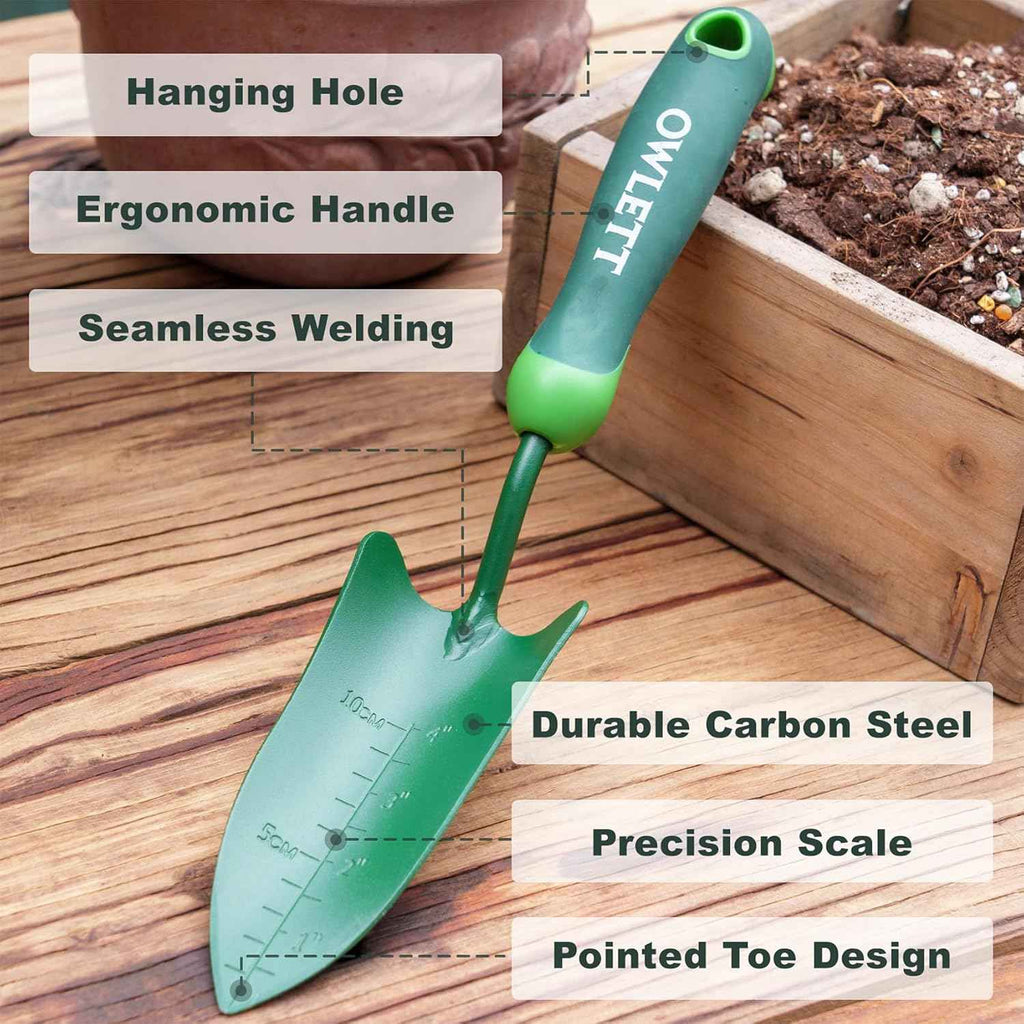 Garden Trowel with Measurements, High-Hardness Small Hand Shovel with Soft Ergonomic Handle, Rustproof Potting Trowel Gardening Hand Tools for Digging, Planting, Transplanting, Weeding