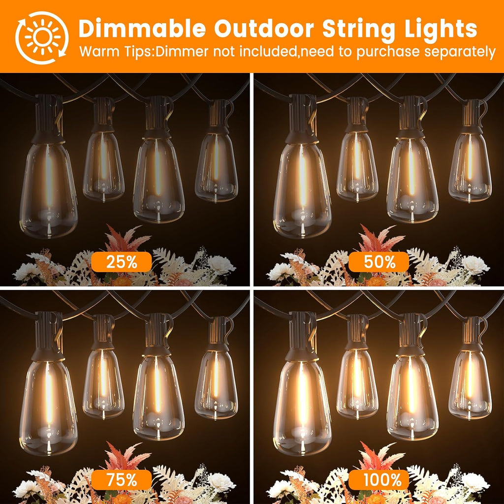 200FT ST38 Outdoor String Lights with 100 1W Plastic Shatterproof Bulbs | Pogestrand 2200K Warm White Waterproof LED Edison Hanging Connectable Patio String Lights for outside,Backyard,Bistro,Porch