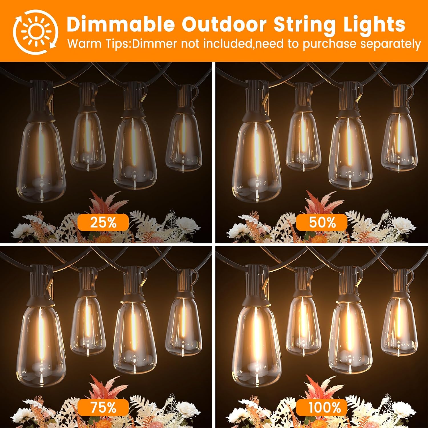 200FT ST38 Outdoor String Lights with 100 1W Plastic Shatterproof Bulbs | Pogestrand 2200K Warm White Waterproof LED Edison Hanging Connectable Patio String Lights for outside,Backyard,Bistro,Porch