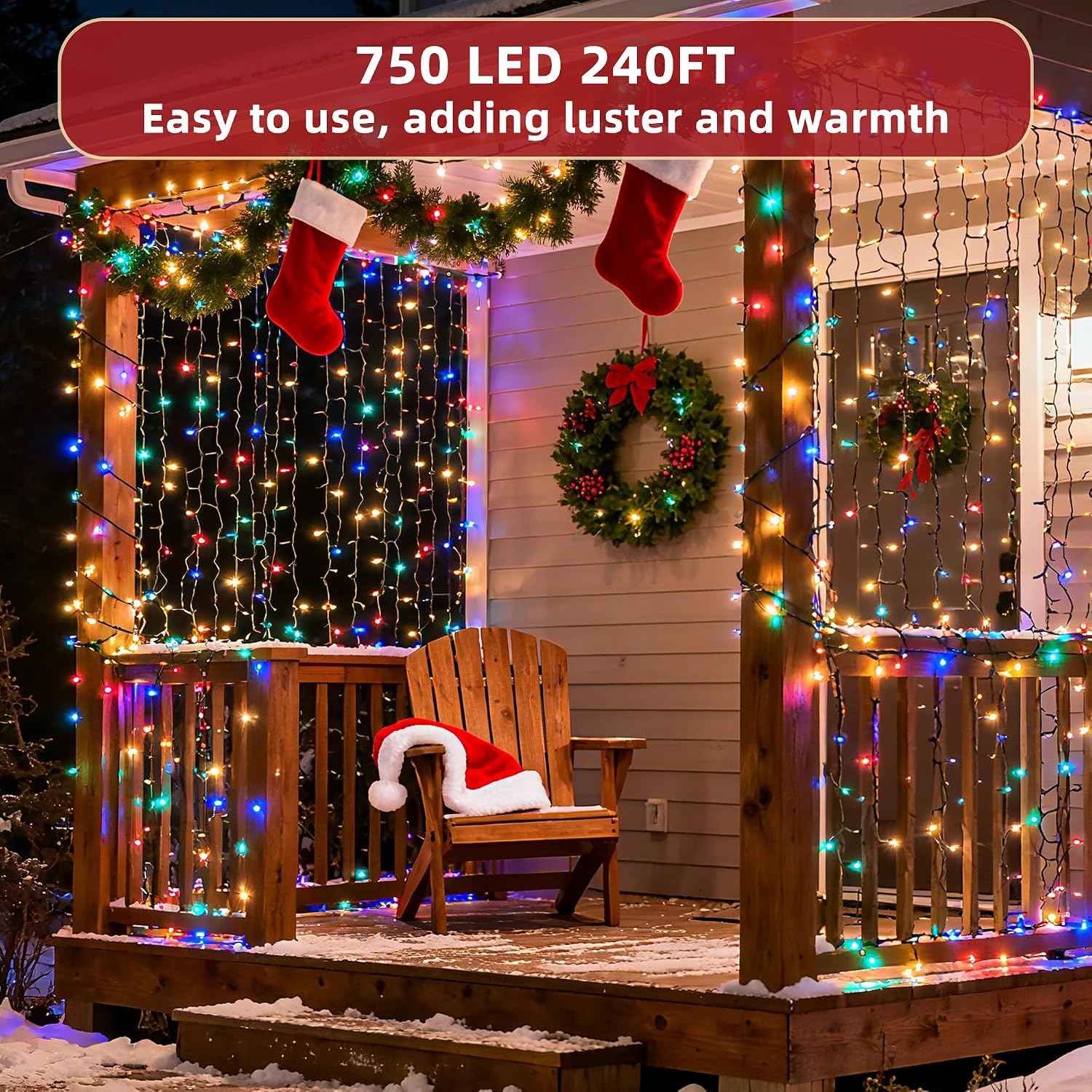 240FT Christmas Lights Outdoor, 750 LED Christmas Tree Decoration Lights with 12 Modes & Timer Memory, Dimmable Plug In Waterproof LED Xmas Light for Yard Trees Wedding Party Holiday Multicolor