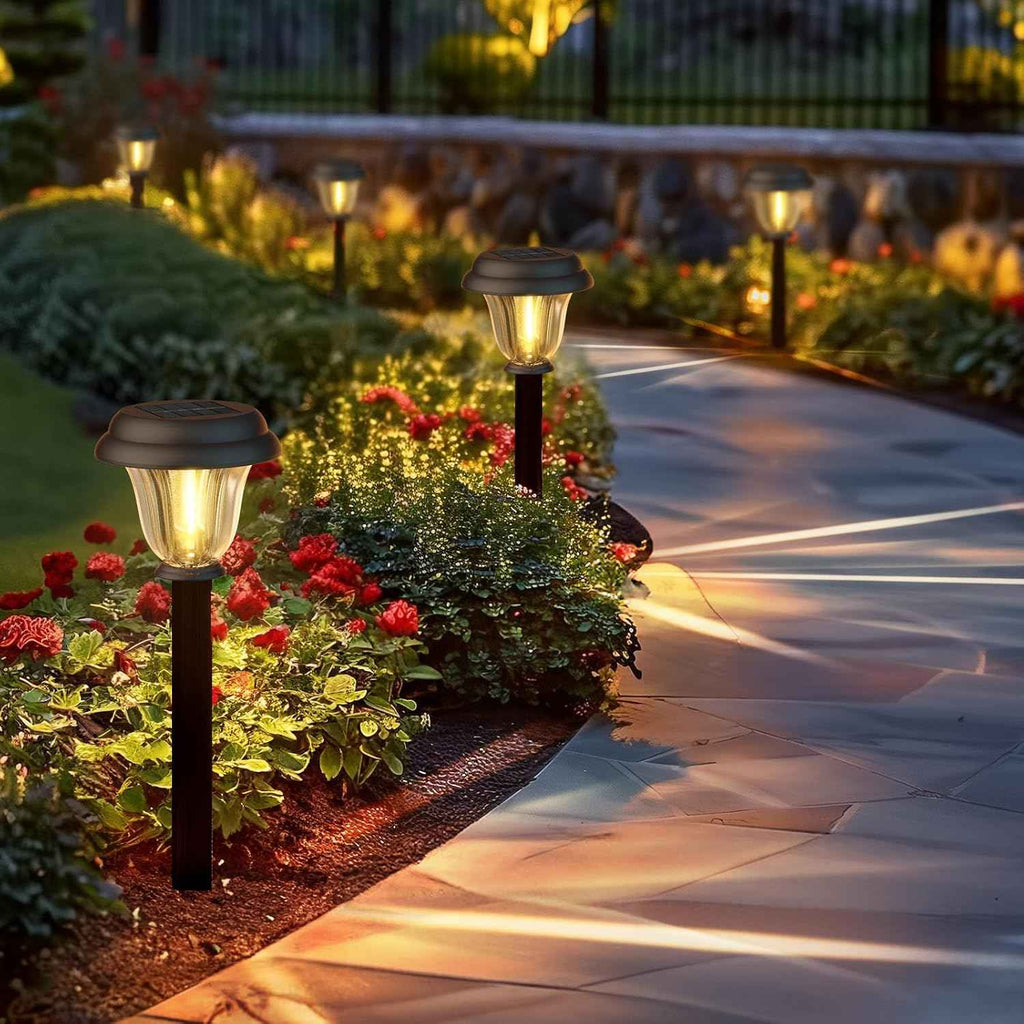 DERAYSION Solar Pathway Lights Outdoor Metal Glass Solar Lights Outdoor | Waterproof Garden Lights 1000mAh Long-Lasting Dusk to Dawn Bright Outdoor Solar Lights for Yard Landscape Path Walkway