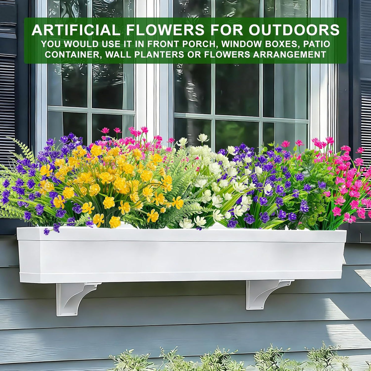 20 Bundles Artificial Flowers for Outdoors, Summer Spring Grass Camellia | Fake Flowers Fern Plants Eucalyptus, UV Resistant No Fade Faux Greenery for Garden Patio Outdoor Decor(Mixed 6 Styles 2)