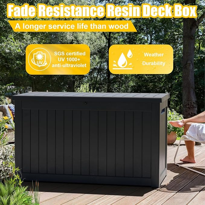 Deck Box - 280 Gallon Large Outdoor Storage box, Waterproof Patio Furniture and - Image 3