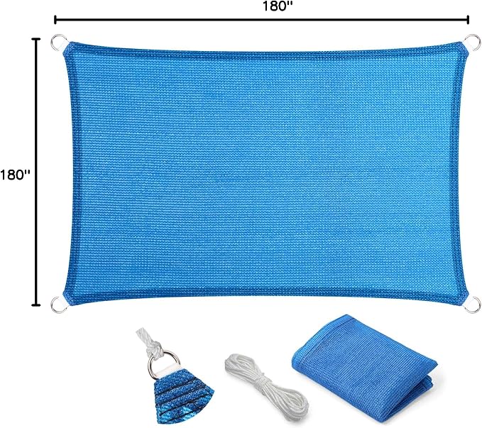 Eden's Decor Straight Flat-Edged Sun Shade Sail Rectangular 15' x 18' Blue - Image 9