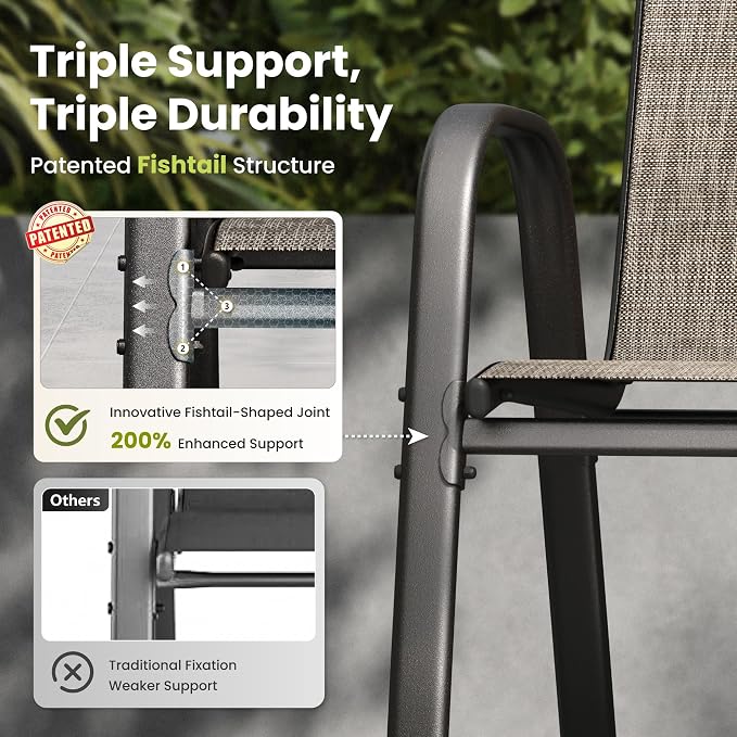 PHI VILLA Patio Chairs Set of 4, Outdoor Stackable Dining Chairs - Image 6