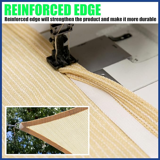 ShadeMart 12' x 20' Beige Sun Shade Sail UPF50 Rectangle Canopy Fabric Cloth - Image 5
