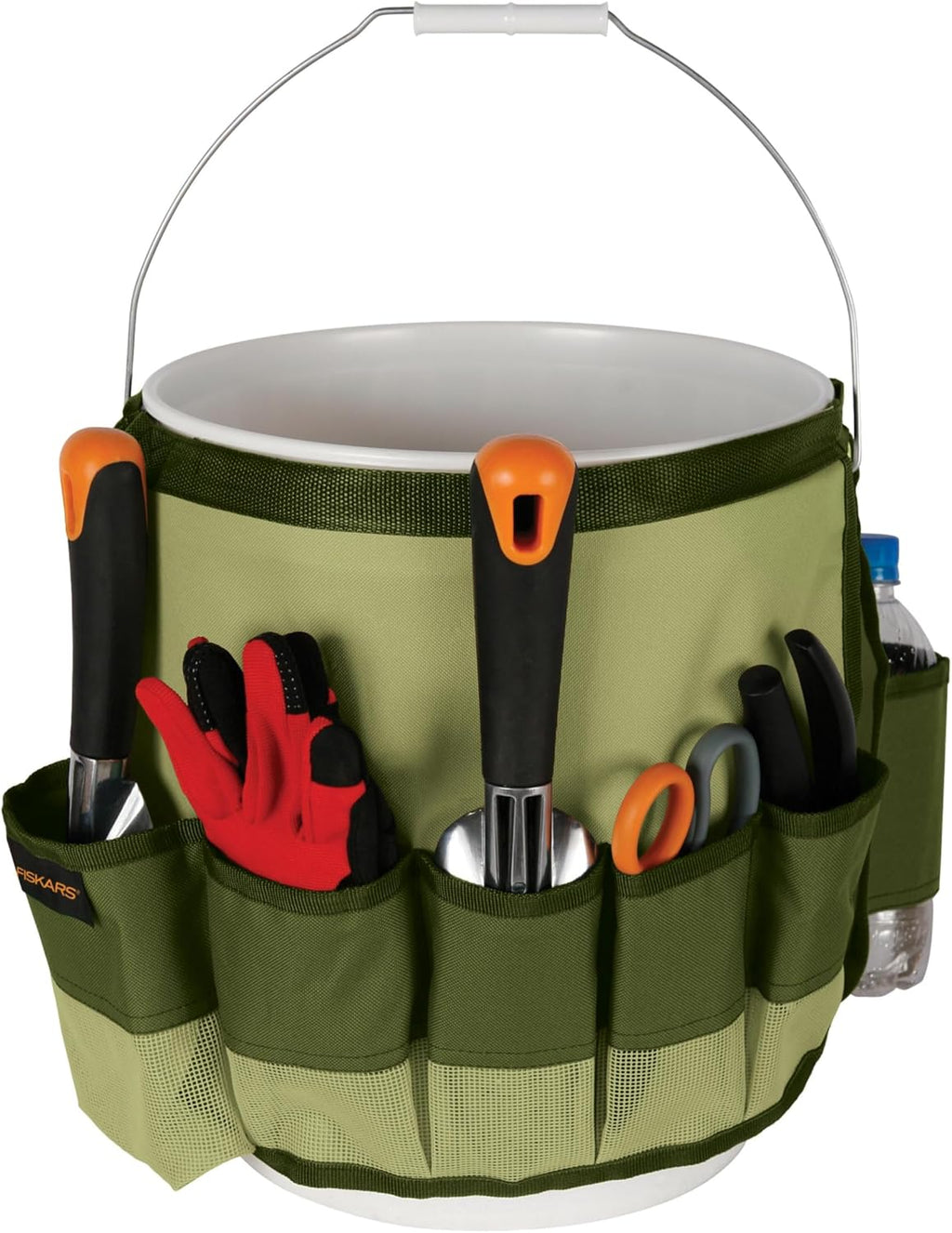 Fiskars 5 Gallon Garden Tool Bucket Caddy, Bucket & Tools Not Included | Canvas Caddy Fits Snug on a 5 Gallon Bucket to Carry All Your Gardening Essentials and Free Up Bucket Space for Yard Waste