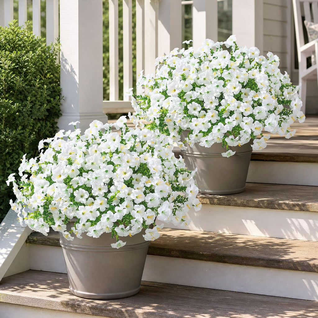 20 Bundles Faux Morning Glory Artificial Flowers for Outdoors, White | Fake Plants Silk Flowers, Eucalyptus, Look Real, UV Resistant, Outside Yard Gardens Porch Patio Planter Home Urn