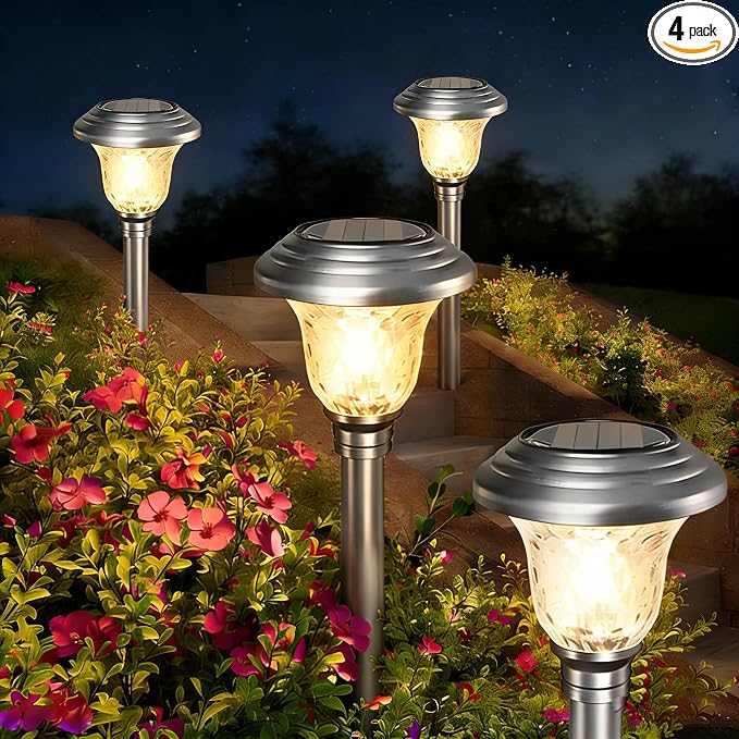 Beau Jardin 4 Pack Solar Pathway Lights White+ Color Changing Stainless Steel 3 by BEAU+JARDIN