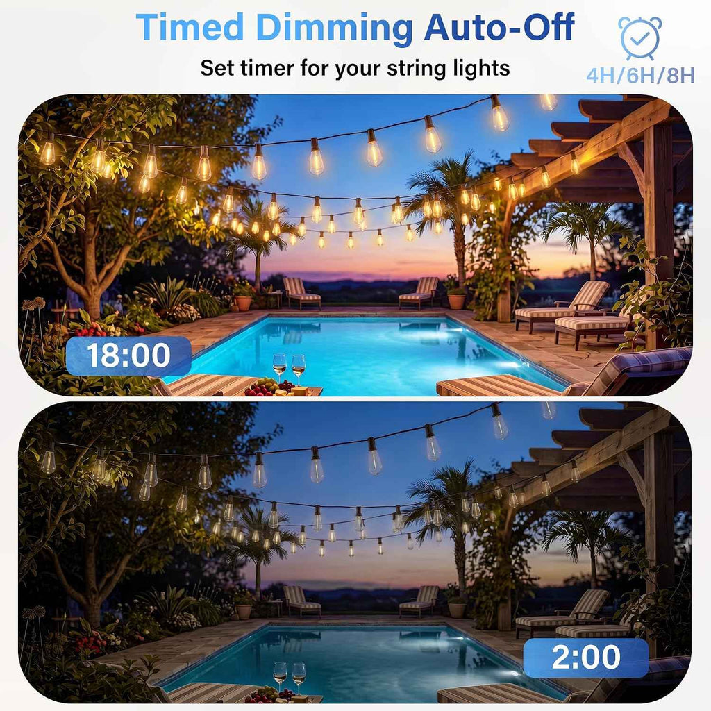 Guhope 54 FT Outdoor String Lights for Outside, Dimmable ST38 Edison LED Patio Lights with Timer, 3 Lighting Modes, IP45 Waterproof String Lights with Remote for Backyard Garden Porch Party Decor