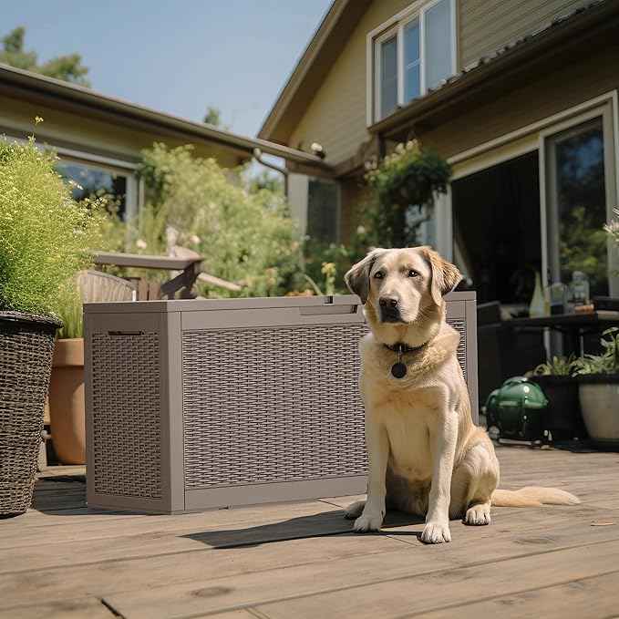 120 Gallon Outdoor Deck Box, Lockable Waterproof Outdoor Storage Boxes