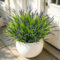 Outdoor Faux Plants, 12 Pcs Fake Plant UV Resistant Monkey Grass Lavender Flowers, Artificial Greenery Shrubs Bush for Outside Planter Patio Garden Front Porch Door Yard Spring Summer Decor, Purple