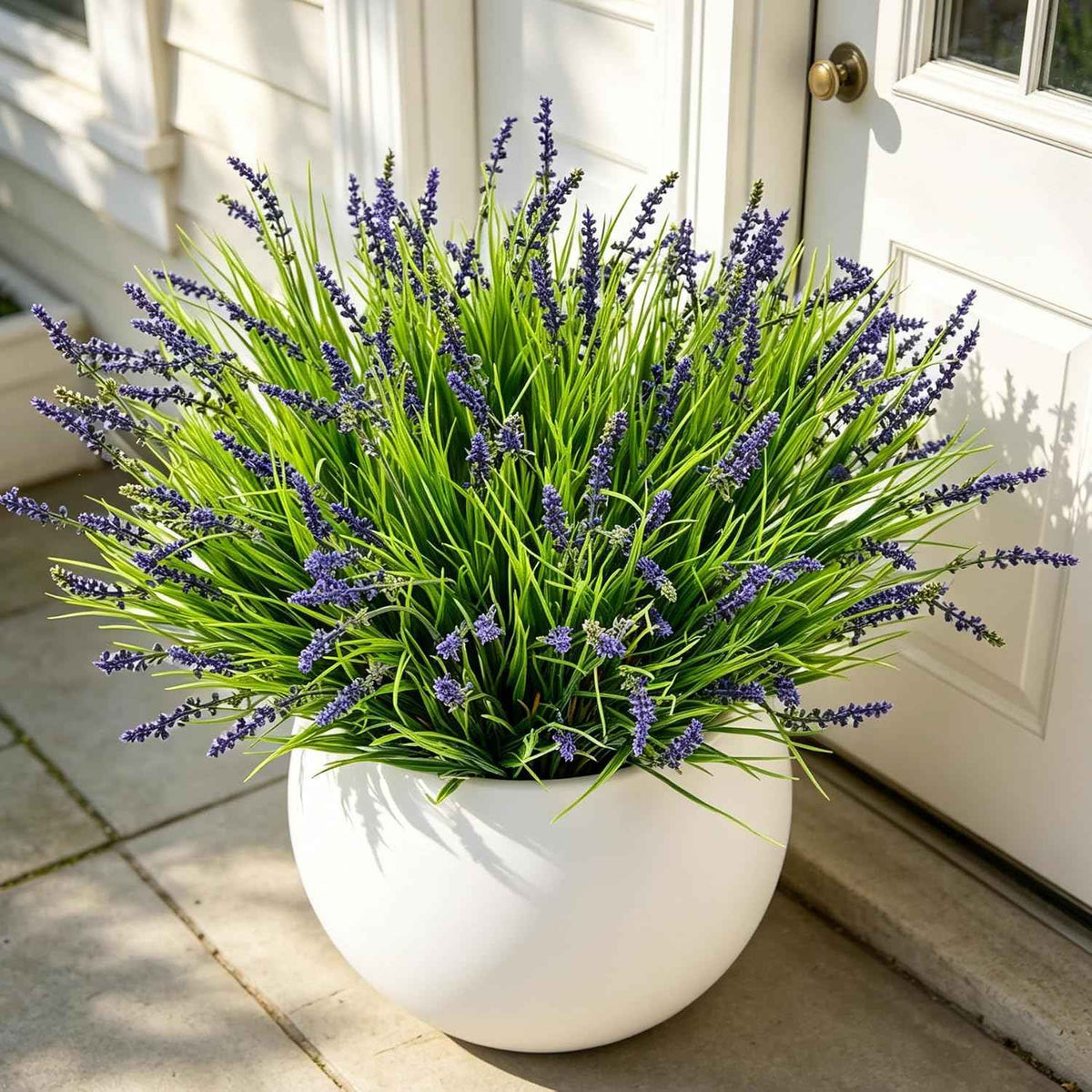 Outdoor Faux Plants, 12 Pcs Fake Plant UV Resistant Monkey Grass Lavender Flowers, Artificial Greenery Shrubs Bush for Outside Planter Patio Garden Front Porch Door Yard Spring Summer Decor, Purple