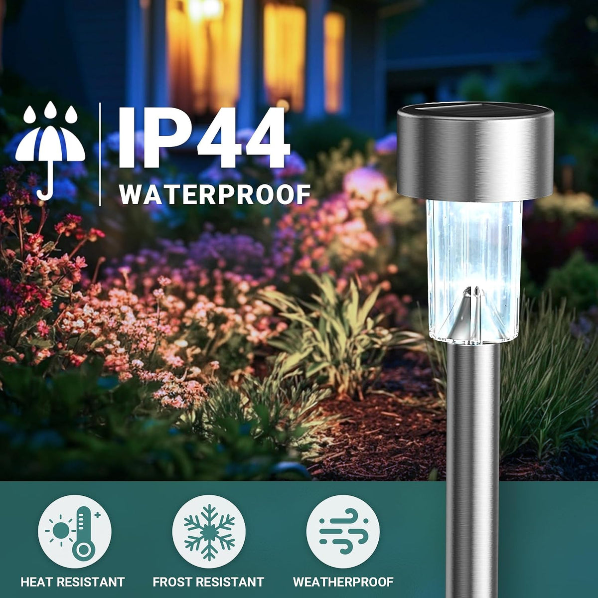 GIGALUMI Outdoor Waterproof Solar Garden Lights, 12 Pack Cold White | Stainless Steel LED, Ideal for Patio Lawn Yard Landscape, Durable Decorative Lighting
