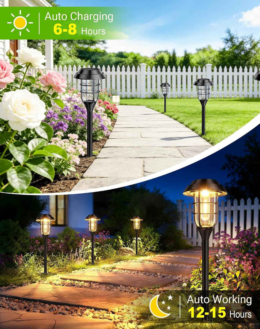 LETMY Solar Pathway Lights Outdoor, 12 Pack Bright Solar Lights Outdoor, IP65 Waterproof Auto On/Off Garden Lights Solar Powered Landscape Lighting for Yard Patio Walkway Driveway Pathway - Black