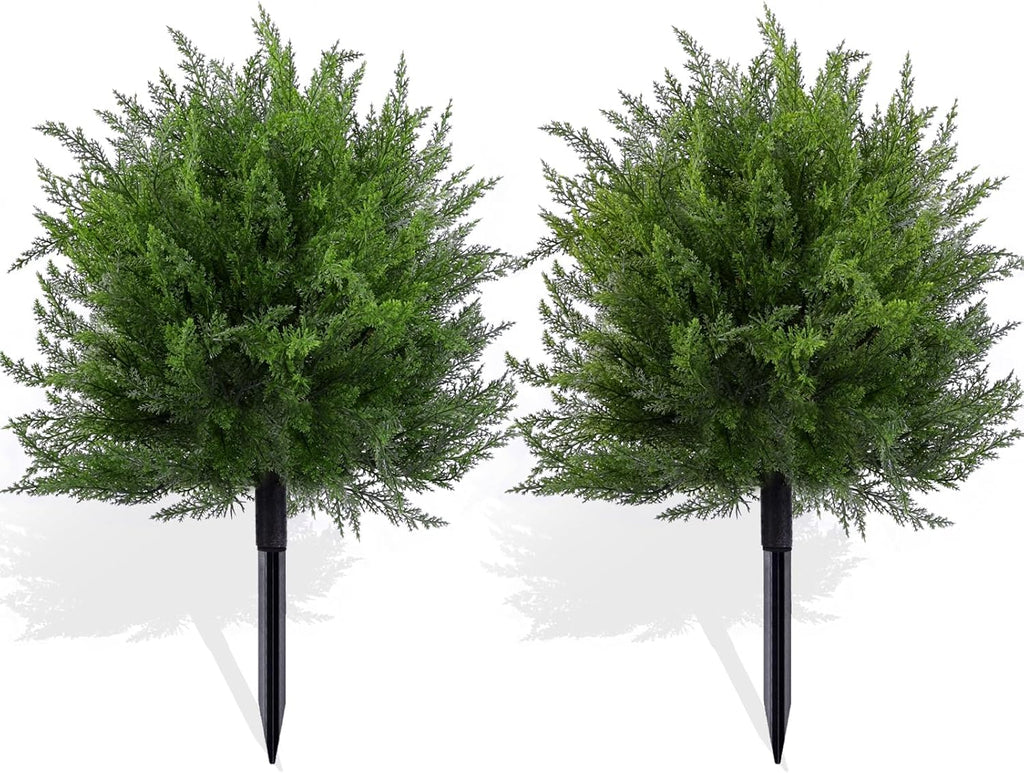 FAJUNZH Artificial Topiary Bushes for Outdoors with Spike, Boxwood Ball Fake Shrubs UV Resistant Faux Plants for Indoor Outdoor Fall Thanksgiving Halloween Decor