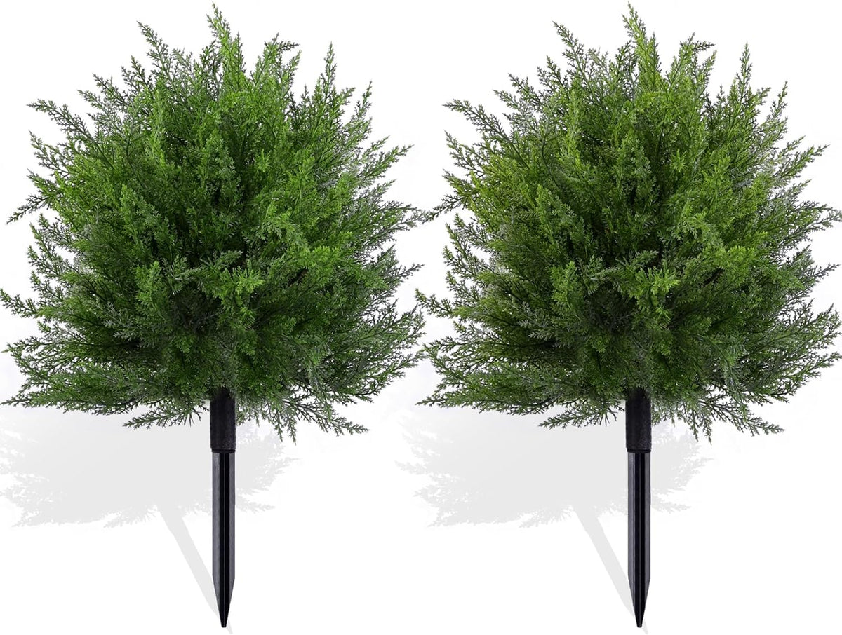 FAJUNZH Artificial Topiary Bushes for Outdoors with Spike, Boxwood Ball Fake Shrubs UV Resistant Faux Plants for Indoor Outdoor Fall Thanksgiving Halloween Decor