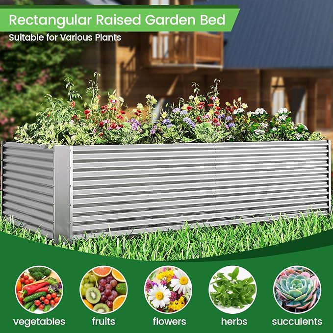FRIZIONE 2pcs Tall 8x3x1.5ft Galvanized Raised Garden Bed Outdoor, Steel Garden - Image 4