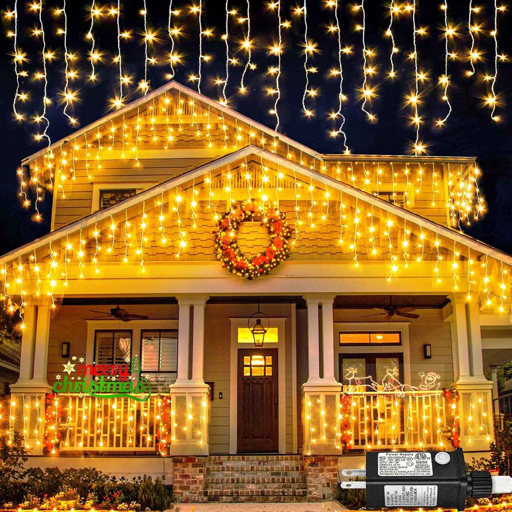 33ft 400 LED Icicle Lights for Outside Warm White Christmas Lights Outdoor | Plug in Connectable Twinkle Lights 8 Modes Timer Waterproof for House Patio Eaves Window Party Indoor Holiday Xmas Decoration