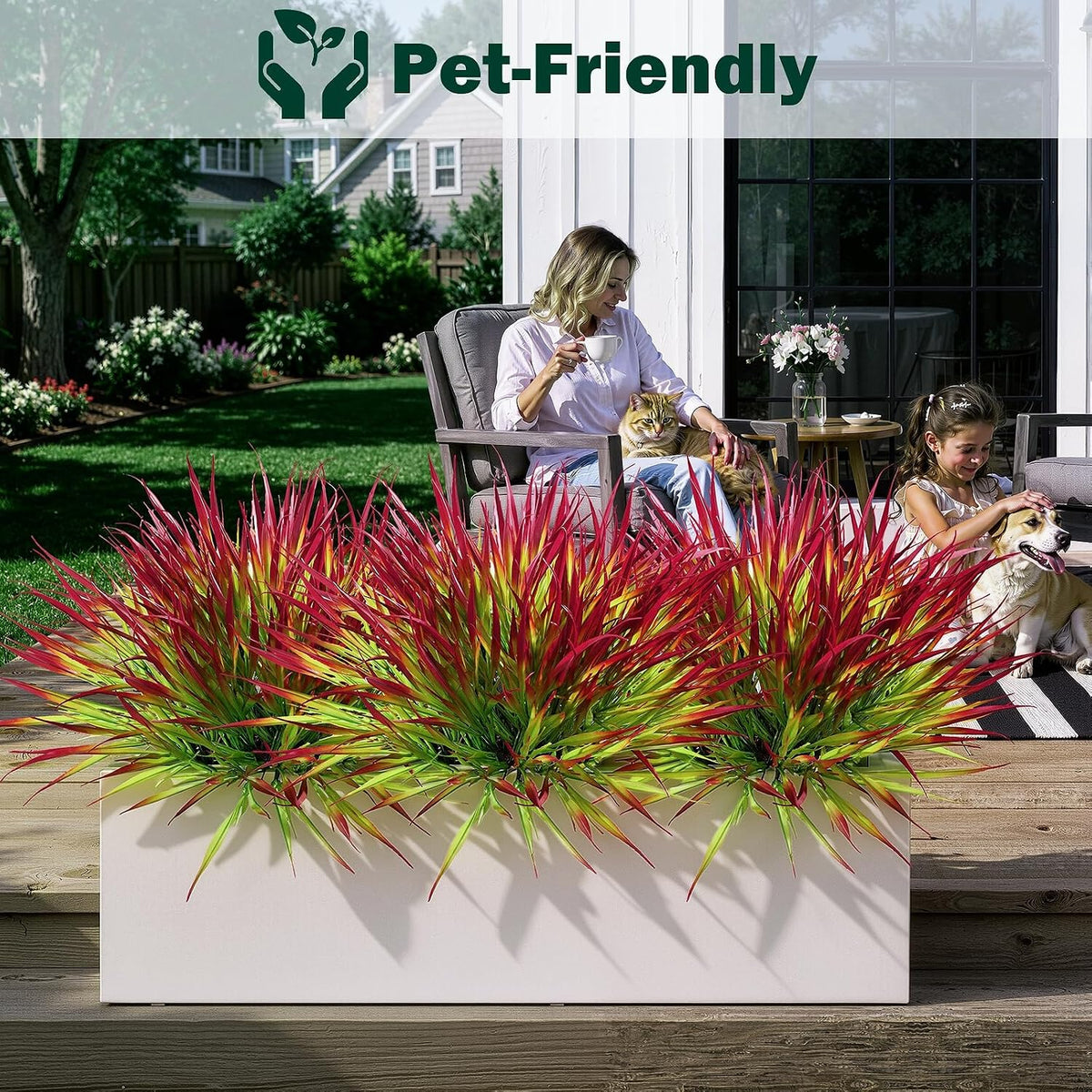 Uieke 12 Bundles Artificial Outdoor Plants UV Resistant Fake Grass Plants Faux Plastic Plants Greenery Shrubs for Home Garden Pathway Window Box Front Porch Spring Summer Decor, Deep Red
