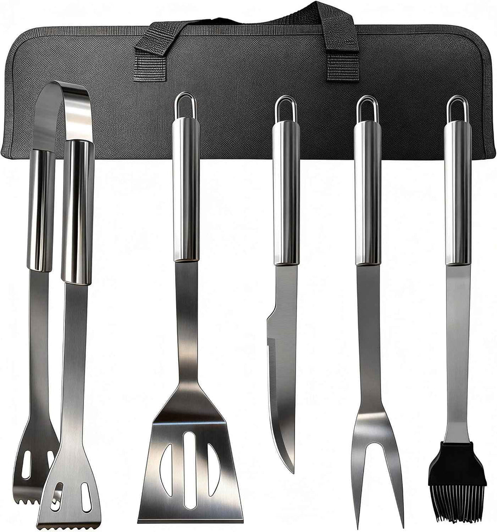 Small Travel 5-Piece 304 Stainless Steel Grill Tool Set with Storage Case – BBQ Grilling Accessories, Ideal Gift for Men & Cooking Lovers