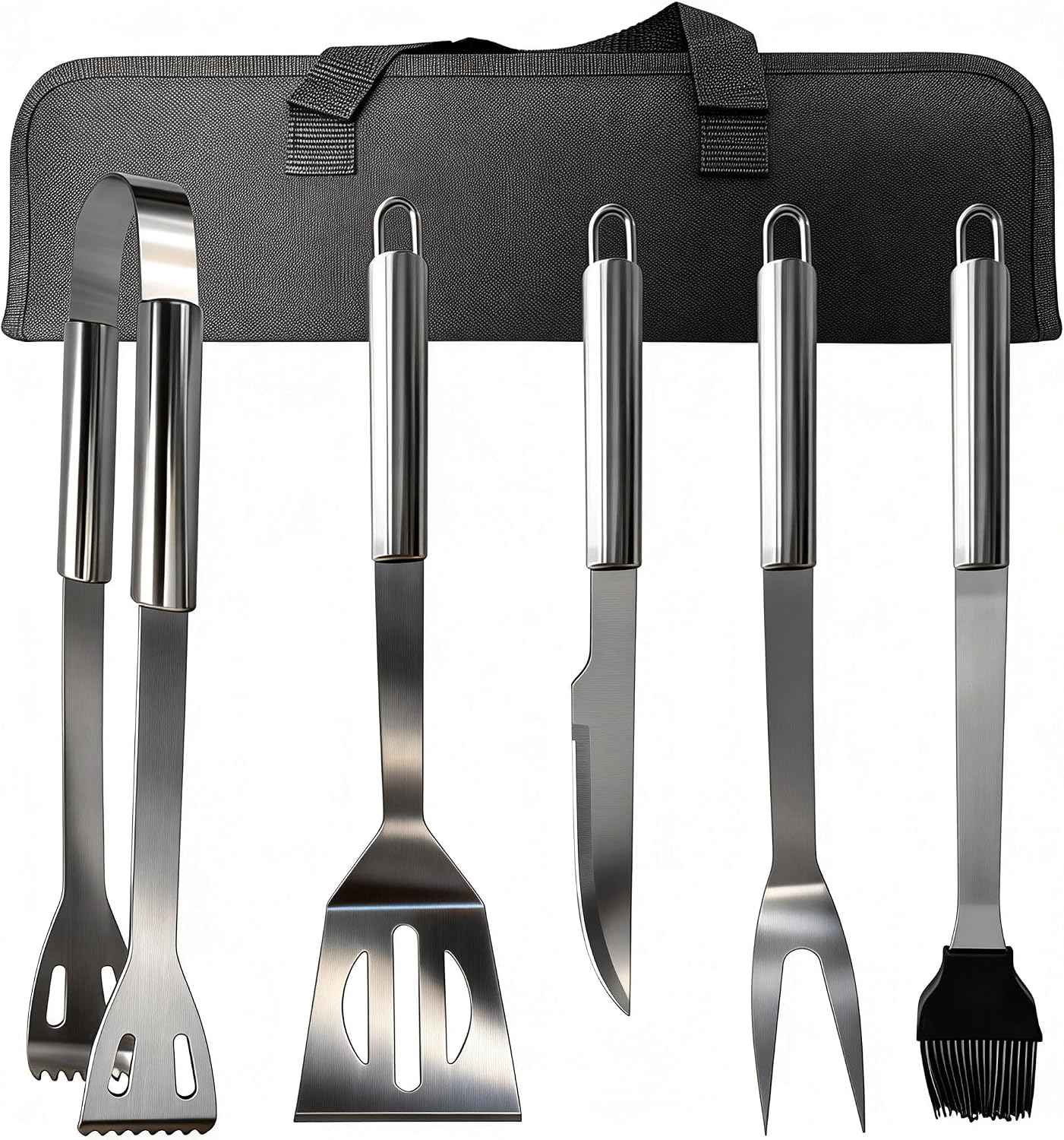 Small Travel 5-Piece 304 Stainless Steel Grill Tool Set with Storage Case – BBQ Grilling Accessories, Ideal Gift for Men & Cooking Lovers