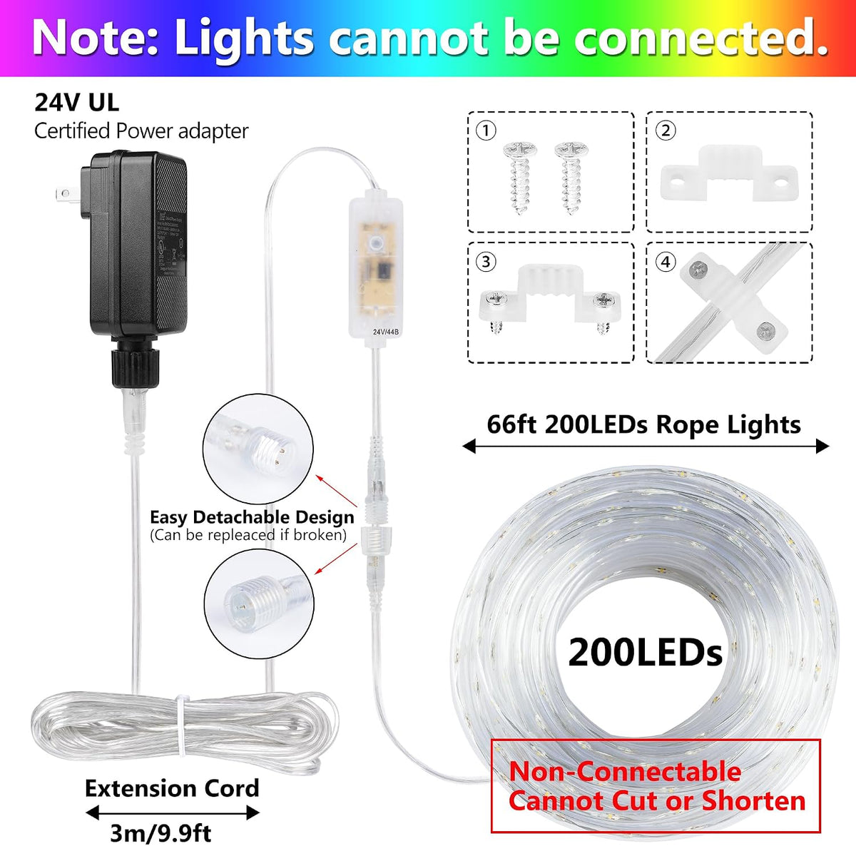 StarryEver 66ft 200LED Rope Light Outdoor String Lights, 24 Colors+Warm White Outdoor LED Lights Plug in, RGB Color Changing Fairy Light with Remote Rope Lighting for Camping Garden Patio Décor