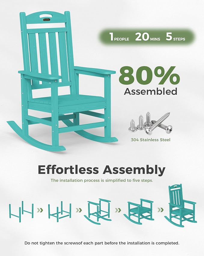 Oversized Rocking Chairs Outdoor Set of 4, High Back Porch Rocking Chair - Image 9