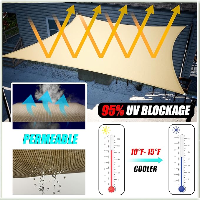 Amgo 22' x 22' x 22' Beige Triangle Sun Shade Sail UPF50+ Canopy Awning AGSLT - Image 4