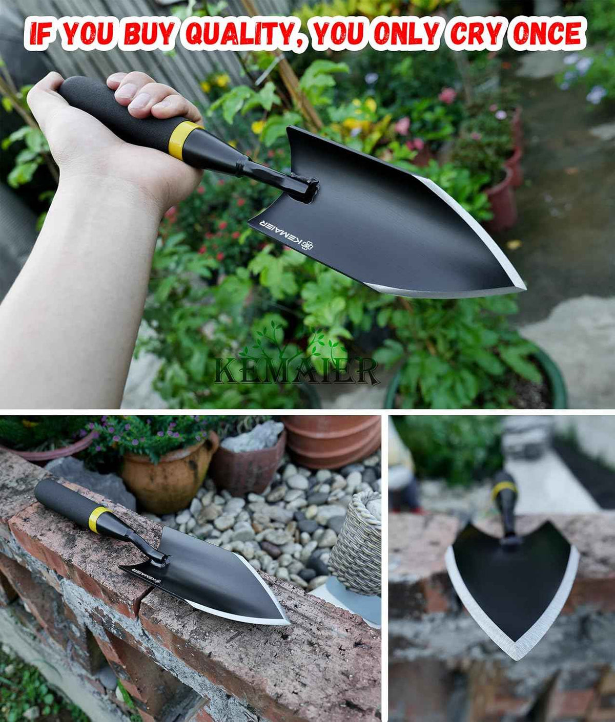 Kemaier Heavy Duty Gardening Hand Trowel - Carbon Steel Shovels Tool | Sharp Weeding, Precision Digging, Industrial-Duty Garden Spade, Engineered for Pros Who Demand More