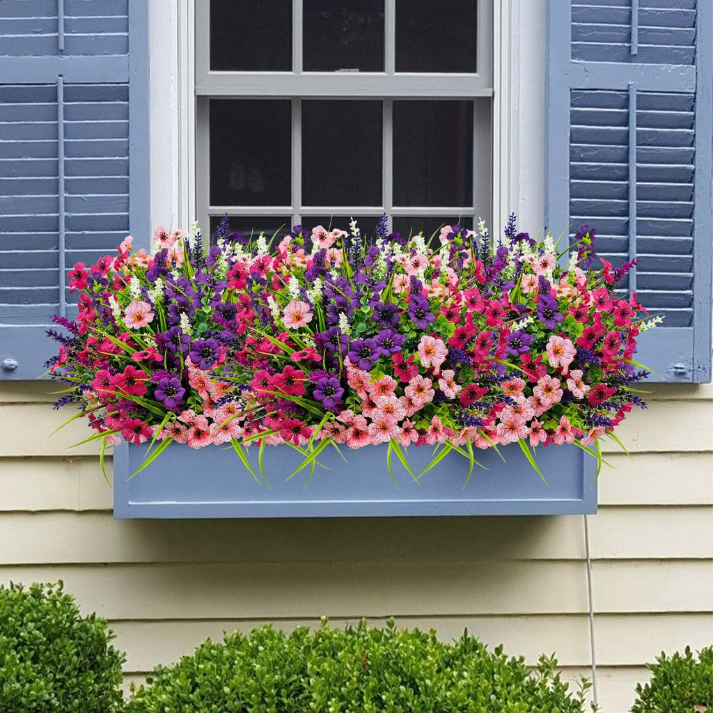 12 Bundles Artificial Flowers Outdoor Silk Fake Plants UV Resistant Faux Plastic Greenery Shrubs for Home Outside Garden Front Porch Vase Pot Planters Decor (Mix Color)