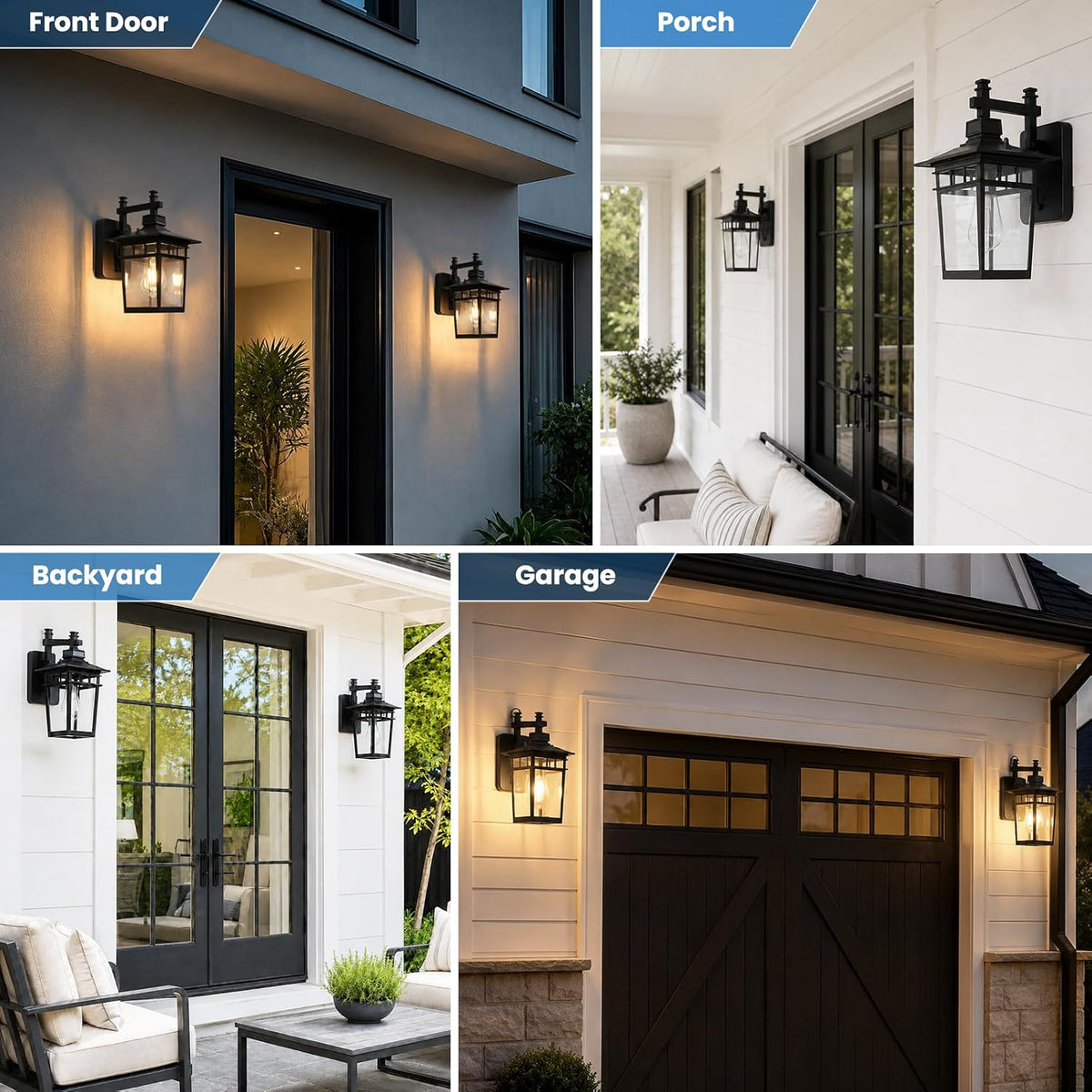 13'' Black Medium Outdoor Wall Light Fixture with Closed Bottom | Waterproof Outdoor Porch Lights with Clear Glass Lampshade for House, Garage, Patio, Weather Resistance, E26 Base