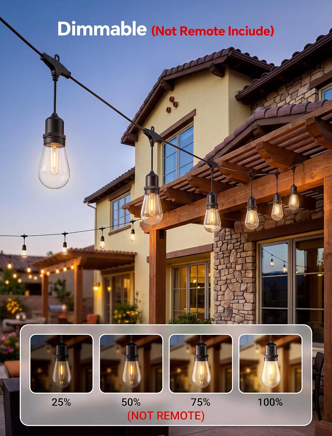 30FT Outdoor String Lights for Patio with 10+1 Shatterproof LED Bulbs | Plug-in Hanging Lights IP65 Waterproof Connectable for Balcony, Camping, Porch, Pool and Backyard; Warm White